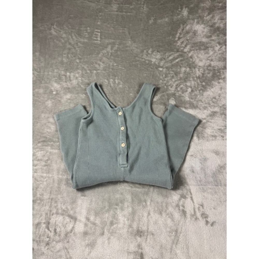 Zara Jumpsuit Unisex 2-3Y Waffle Knit Thermal Button Front Sage Green‎ Romper - Picture 3 of 6